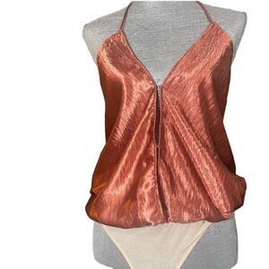 Free People Satin Halter Bodysuit-Burgundy